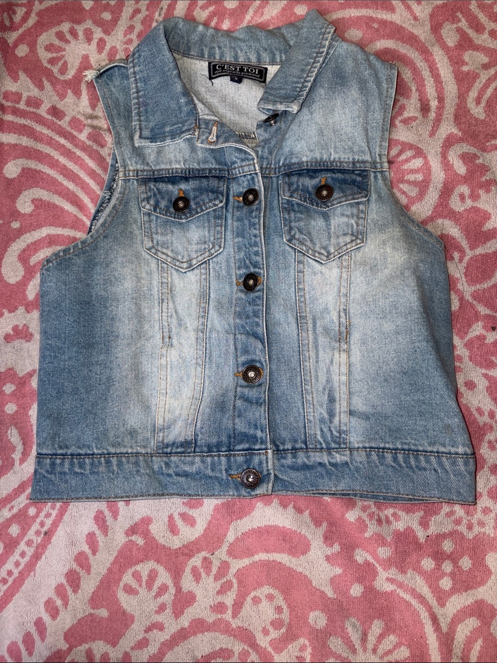 C'est Toi Light Wash Denim Vest - Blue
